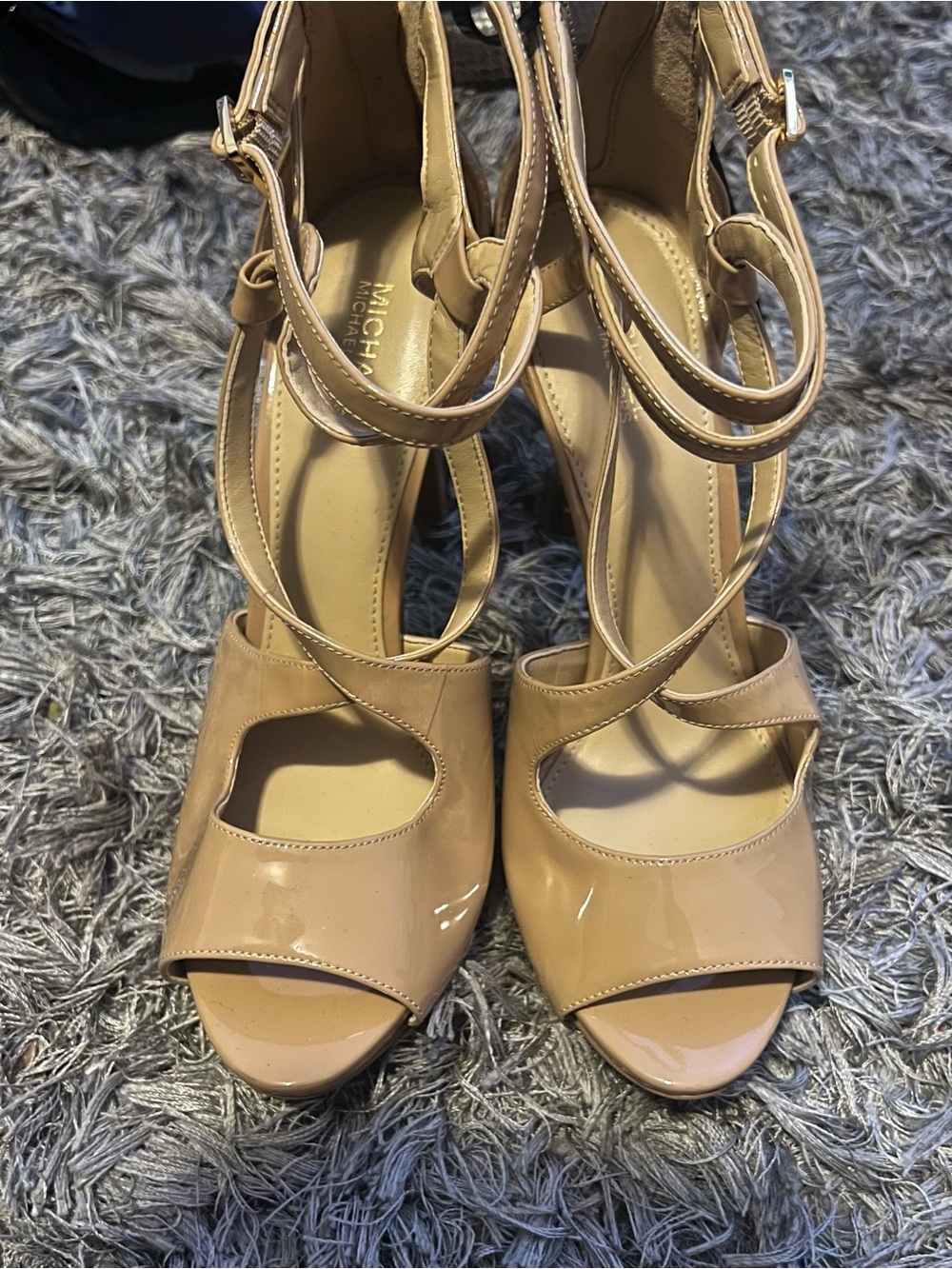 Michael Kors Nude Patent Leather Strappy Open-Toe Heels